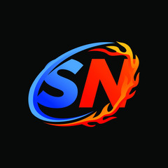 Initial Letters SN Fire Logo Design