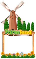 Border template design with windmill and trees on the farm