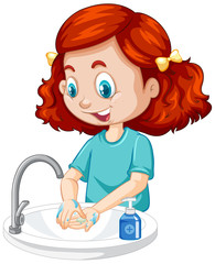 A girl cleaning hands