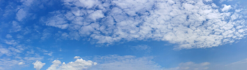 Blue sky panorama with cloud on a sunny day. Beautiful 180 degree panoramic image.