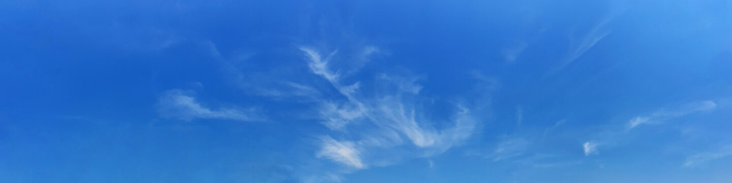 Blue sky panorama with cloud on a sunny day. Beautiful 180 degree panoramic image.