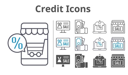credit icons icon set included online shop, shop, money icons