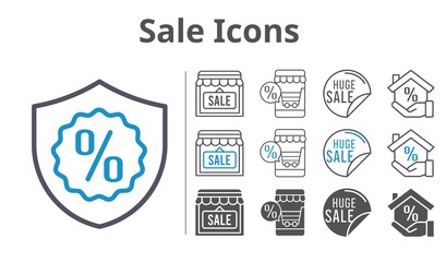 sale icons icon set included online shop, sale, shop, mortgage, warranty icons