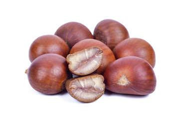 sweet chestnuts (Sterculia monosperma) on white background