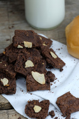 almond brownies with milk and bread