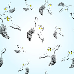 Seamless pattern with ghost, doodle cartoon character.