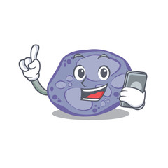 Blue planctomycetes cartoon character speaking on phone