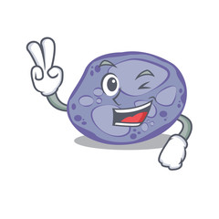 Happy blue planctomycetes cartoon design concept with two fingers