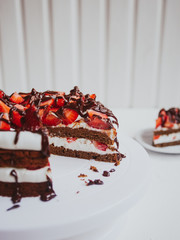 Delicious Chocolate Homemade Cake with Strawberries