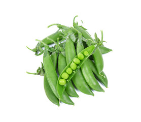 Fresh green peas isolated on white background