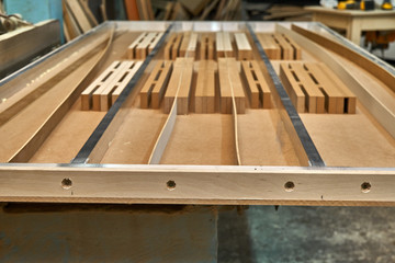 Joinery. Design of the countertop dining table. Countertop aluminum frame manufacturing process