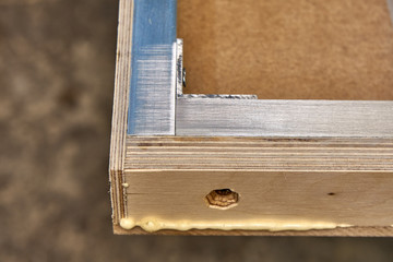 Joinery. Design of the countertop dining table. Countertop aluminum frame manufacturing process