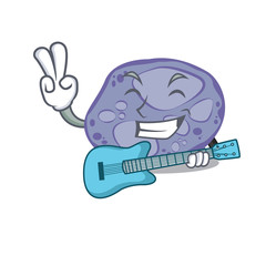 Talented musician of blue planctomycetes cartoon design playing a guitar