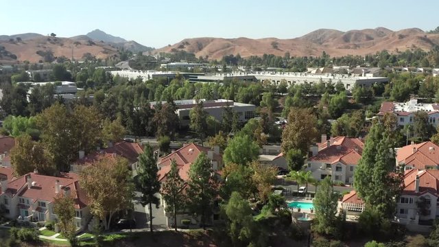 Calabasas, California USA. Business Area Buildings, Ascending Aerial View