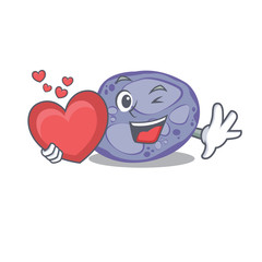 A sweet blue planctomycetes cartoon character style with a heart