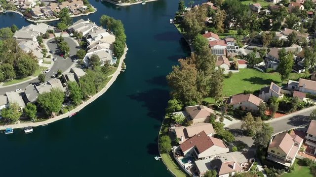 Calabasas Lake, Los Angeles County, California. Aerial View of houses