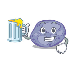 A cartoon concept of blue planctomycetes rise up a glass of beer
