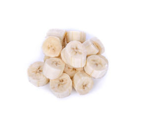 Sliced bananas on a white background
