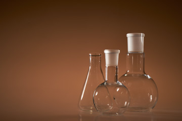 Chemical vessels. Glass flasks. Laboratory utensil.