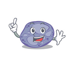 Blue planctomycetes mascot character design with one finger gesture
