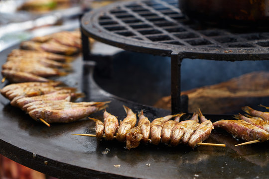 Image of fried fish. Traditional Mediterranean food. Fried red mullet.