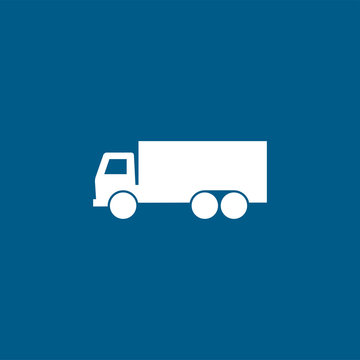 Big Truck Icon On Blue Background. Blue Flat Style Vector Illustration