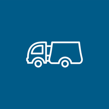 Big Truck Line Icon On Blue Background. Blue Flat Style Vector Illustration