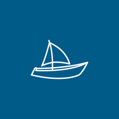 Boat Line Icon On Blue Background. Blue Flat Style Vector Illustration