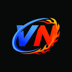 Initial Letters VN Fire Logo Design