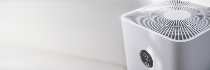 Closeup of an indoor Air purifier in the room is very safe and clean to breathe while dust air...