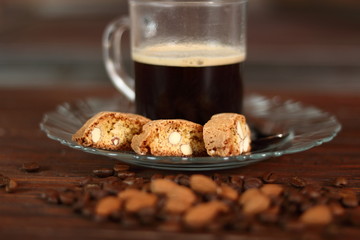 Italian almond biscuits cantuccini and coffee cup