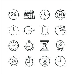 Set of time clock alarm thin outline icon. Vector illustrator.