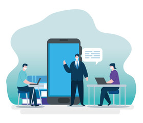 people in education online with smartphone vector illustration design