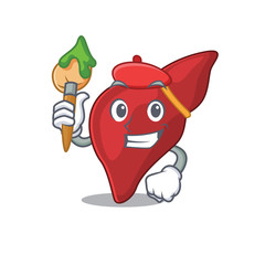 A creative healthy human liver artist mascot design style paint with a brush