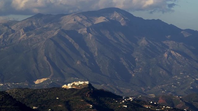 WS Comares village and La Maroma mountain of Sierra Tejeda range