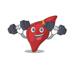 Mascot design of smiling Fitness exercise healthy human liver lift up barbells