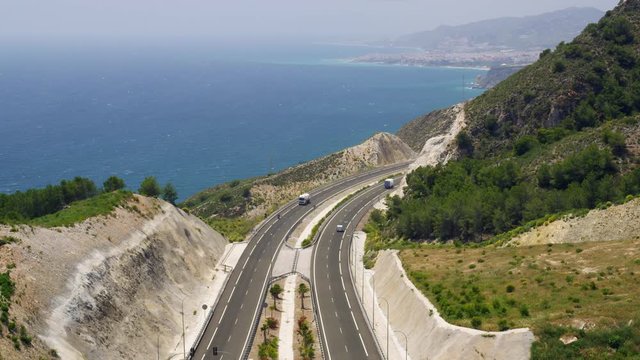 WS AERIAL Highway along Mediterranean coast with traffic