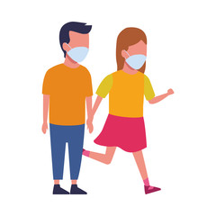 Obraz premium little kids couple using face masks for covid19