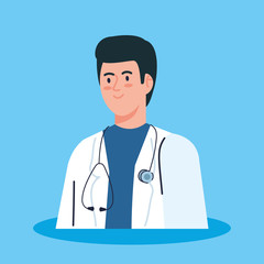 doctor male with stethoscope avatar character vector illustration design