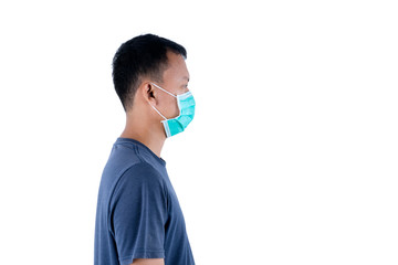Unknown man wearing medical mask in studio