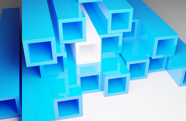 Blue and white square tube 3D scene illustration wallpaper background