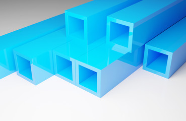 Glossy blue square tube 3D scene illustration wallpaper background