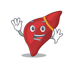 A charismatic healthy human liver mascot design style smiling and waving hand