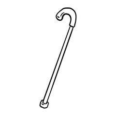 Cane for old or disabled people doodle. Walking support vector glyph graphic symbol. Isolated on white background icon design