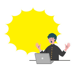 学ラン　学生　パソコン　衝撃　驚いている