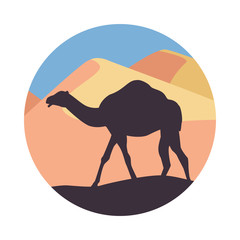 desert landscape flat scene with sand and camel
