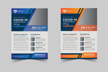  Coronavirus and Covid 19 virtual Conference Flyer Template Design with a4 size,Flyer design for Covid-19 Coronavirus concept, COVID-19 dangerous virus flyer poster brochure