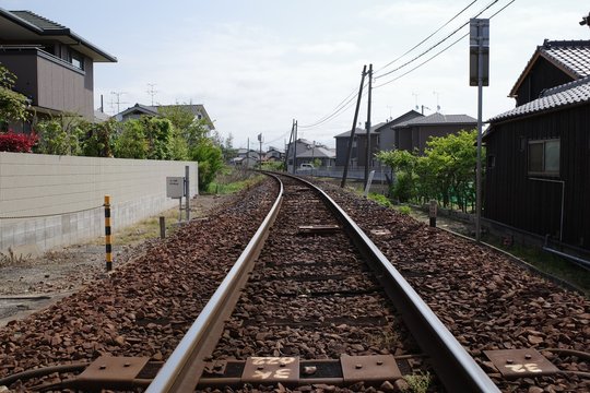 日本の岡山の線路の風景