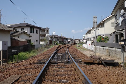 日本の岡山の線路の風景