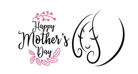 Happy mother's day badge and bundle vector design. Line shape of woman and flower.